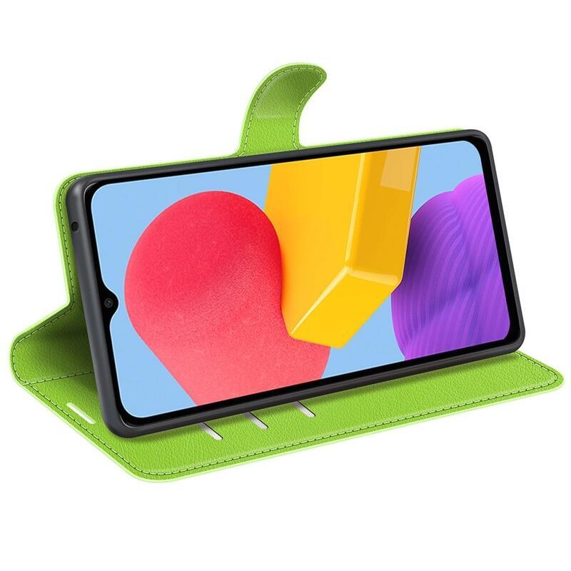 Litchi PU bőr pénztárca tok Samsung Galaxy M13 4G-hez - zöld