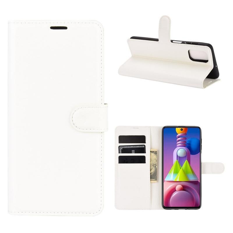 Litchi PU bőr pénztárca tok Samsung Galaxy M51-hez - fehér