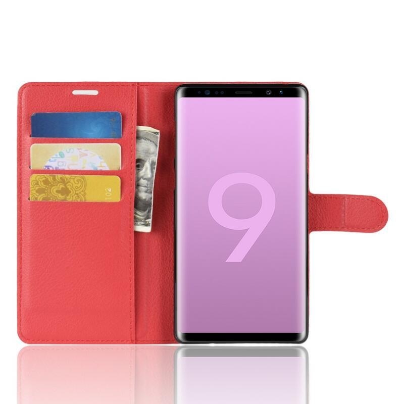Litchi PU bőr pénztárca tok Samsung Galaxy Note 9-hez - piros