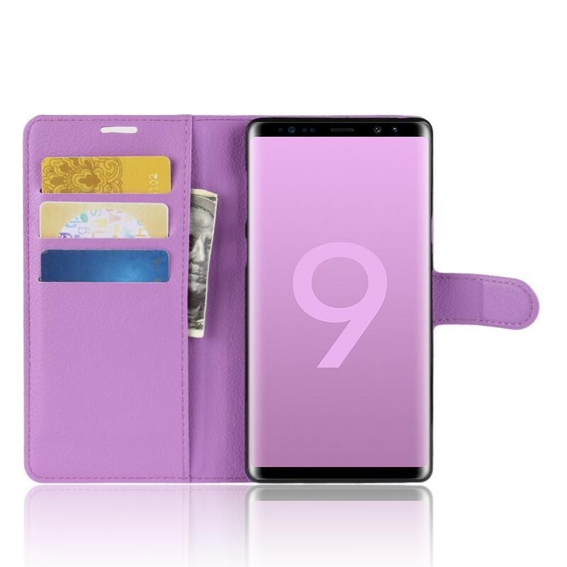 Litchi PU bőr pénztárca tok Samsung Galaxy Note 9-hez - lila