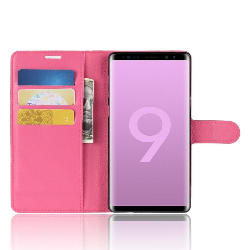 Litchi PU bőr pénztárca tok Samsung Galaxy Note 9-hez - rózsaszínű