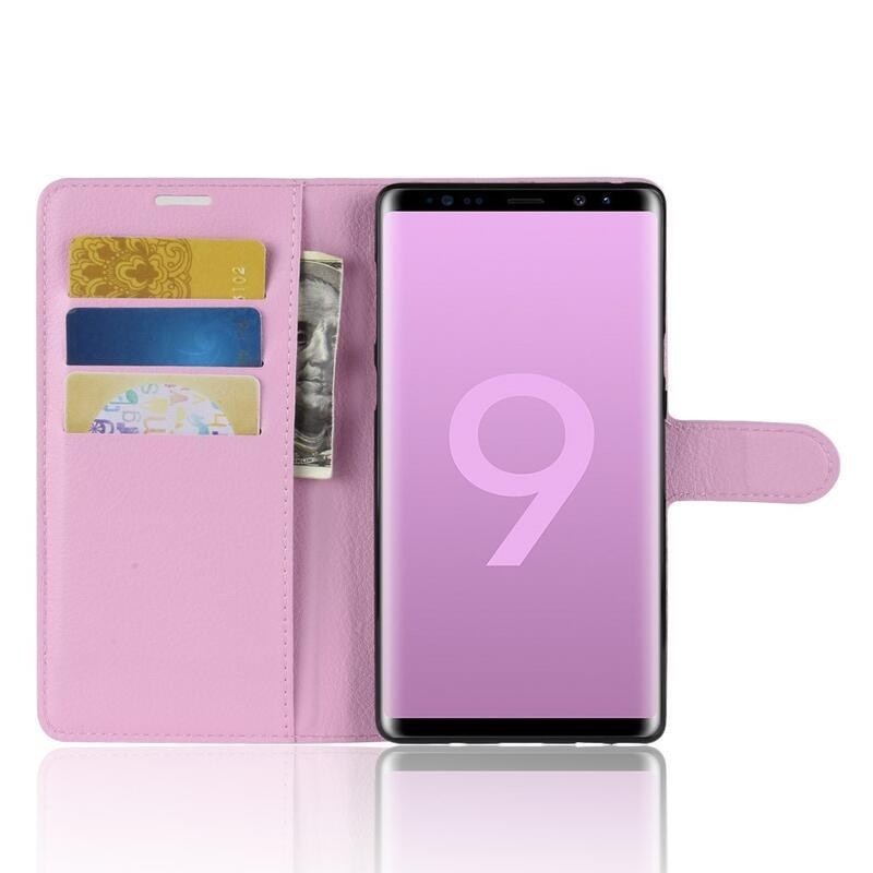 Litchi PU bőr pénztárca tok Samsung Galaxy Note 9-hez - rózsaszín