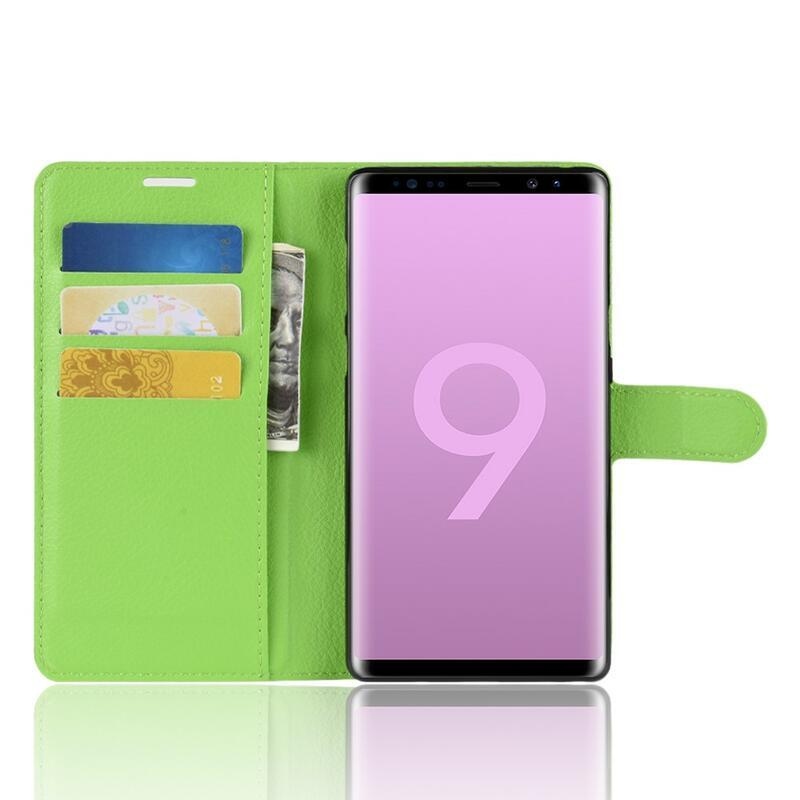 Litchi PU bőr pénztárca tok Samsung Galaxy Note 9-hez - zöld