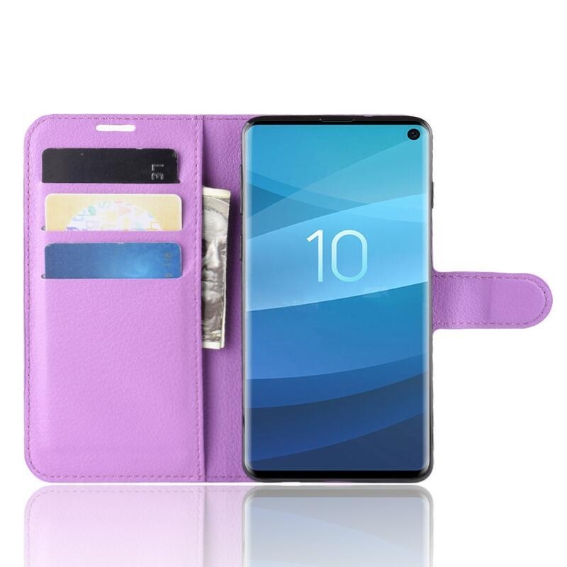 Litchi PU bőr pénztárca tok Samsung Galaxy S10 készülékhez - lila