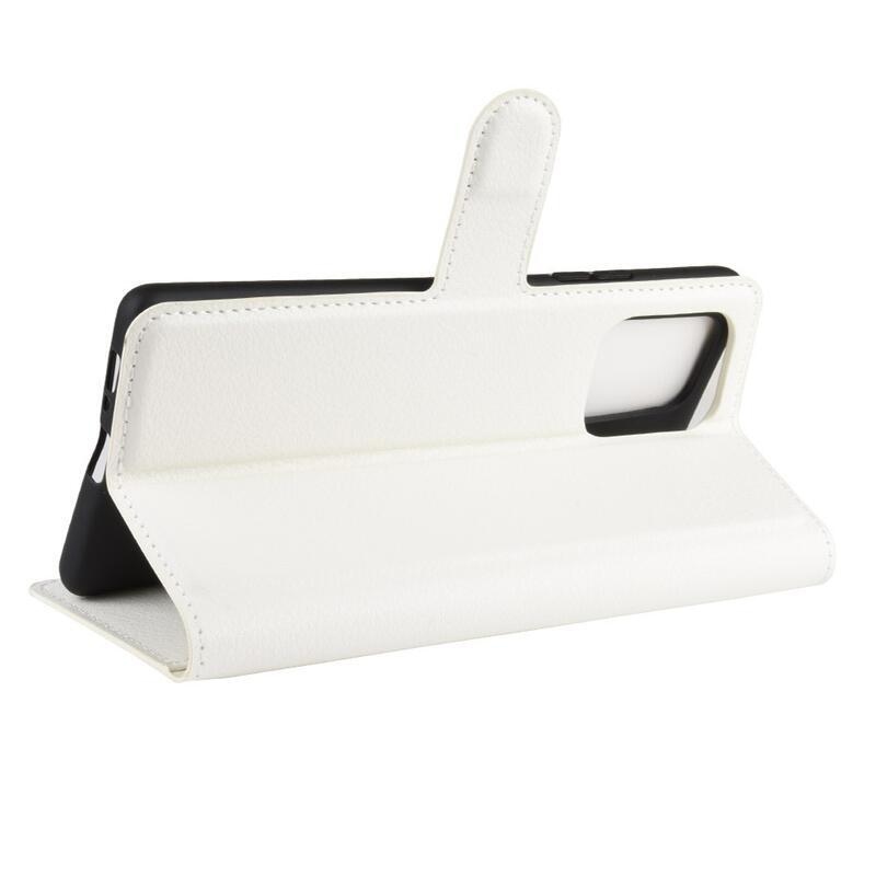 Litchi PU bőr pénztárca tok Samsung Galaxy S10 Lite-hoz - fehér