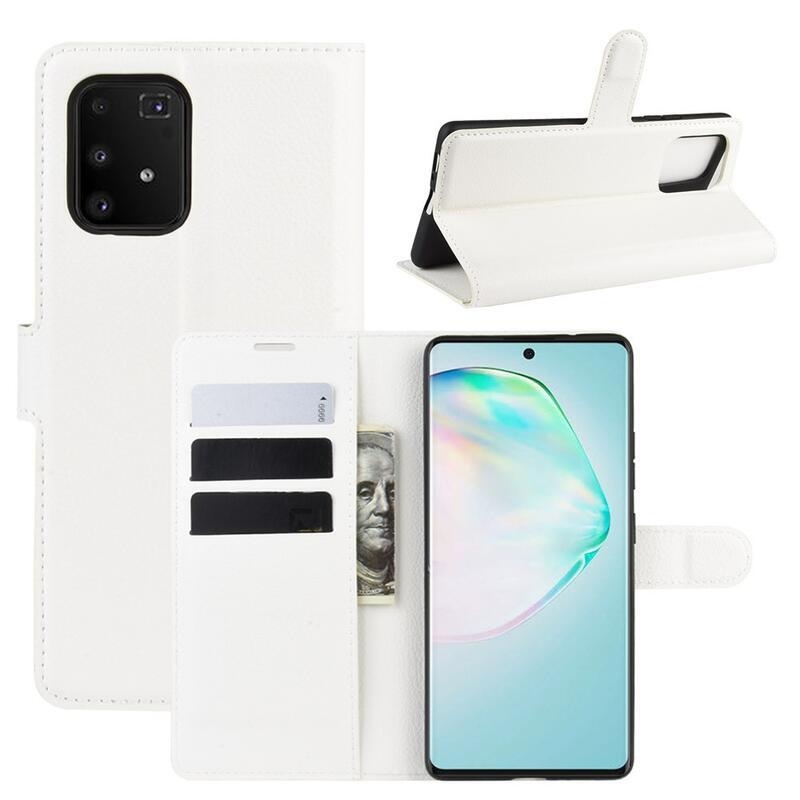 Litchi PU bőr pénztárca tok Samsung Galaxy S10 Lite-hoz - fehér
