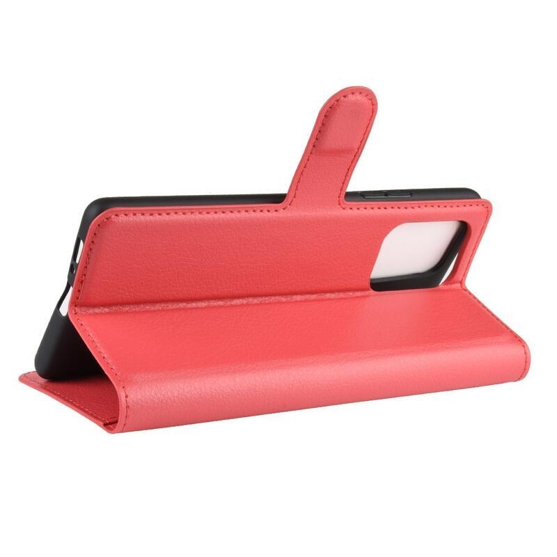 Litchi PU bőr pénztárca tok Samsung Galaxy S10 Lite-hoz - piros