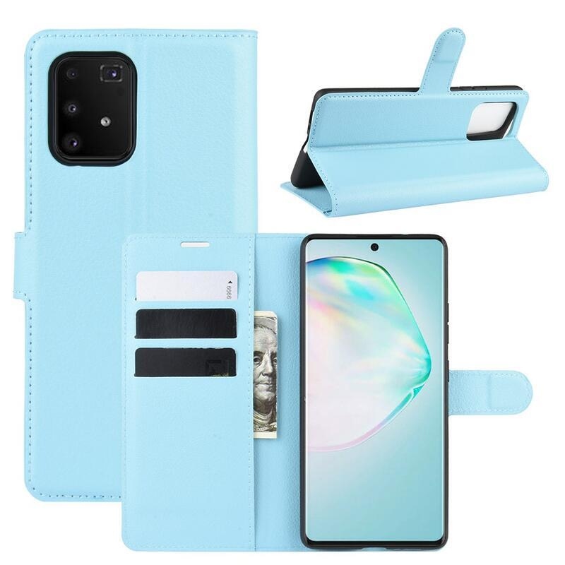 Litchi PU bőr pénztárca tok Samsung Galaxy S10 Lite-hoz - kék