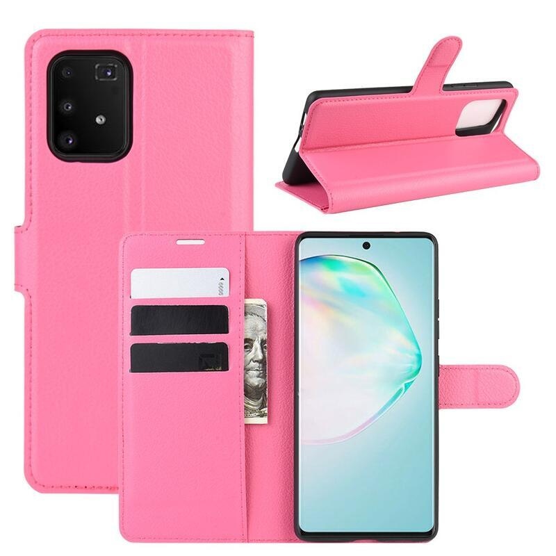 Litchi PU bőr pénztárca tok Samsung Galaxy S10 Lite-hoz - rózsaszínű