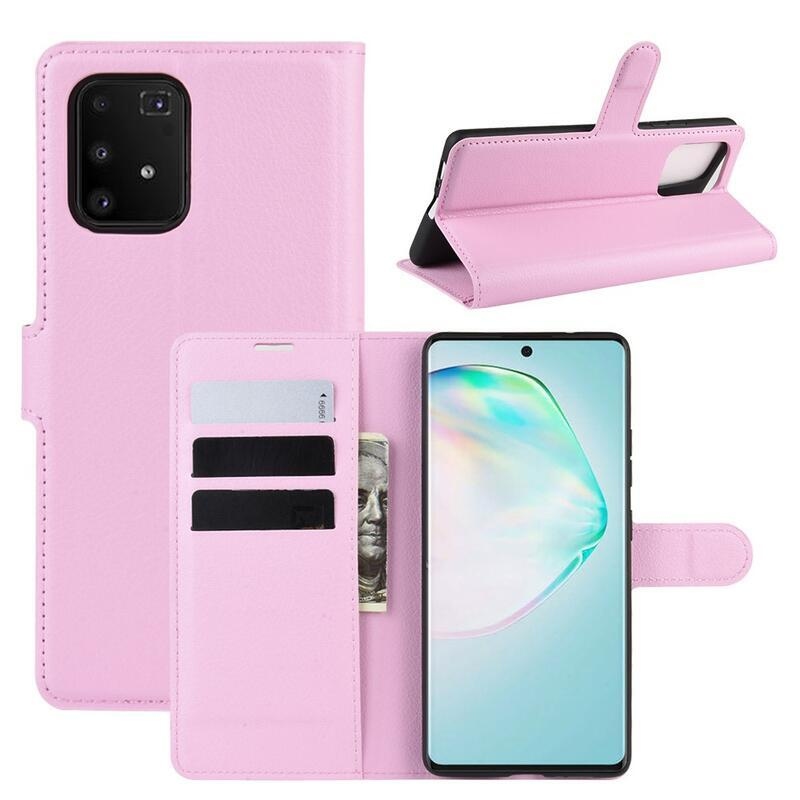 Litchi PU bőr pénztárca tok Samsung Galaxy S10 Lite készülékhez - rózsaszín