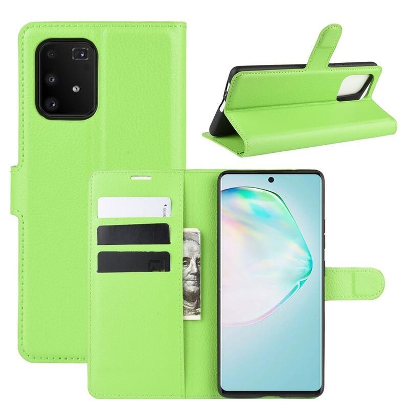 Litchi PU bőr pénztárca tok Samsung Galaxy S10 Lite készülékhez - zöld