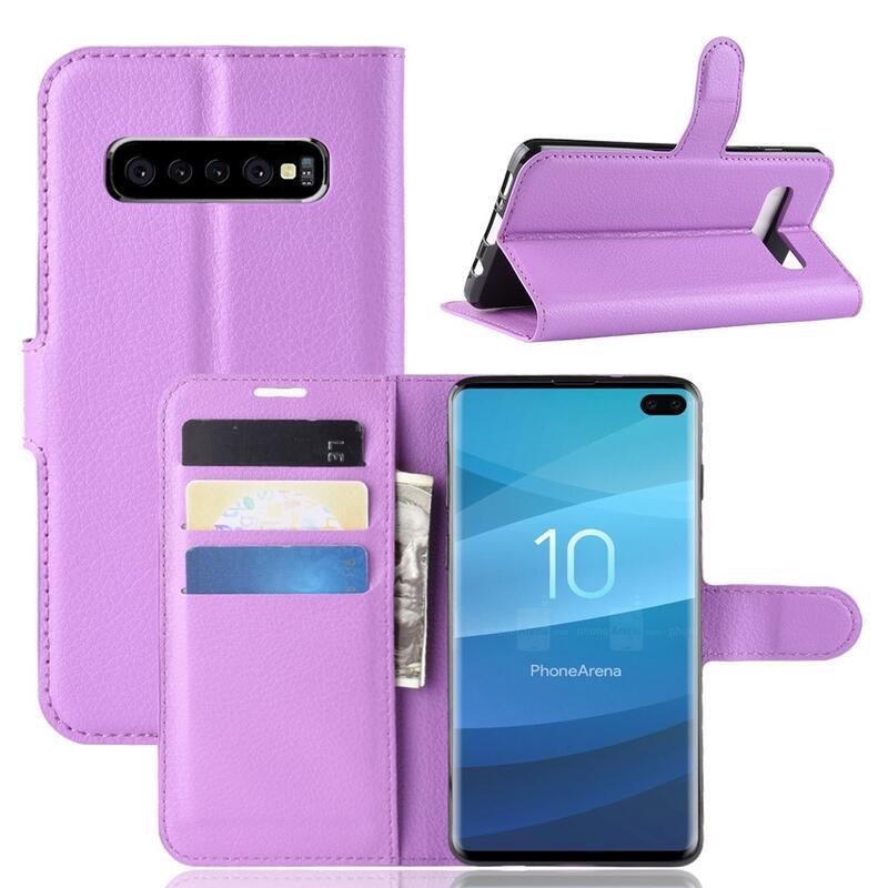Litchi PU bőr pénztárca tok Samsung Galaxy S10 plus-hoz - lila