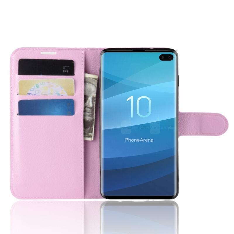 Litchi PU bőr pénztárca tok Samsung Galaxy S10 plushoz - rózsaszín