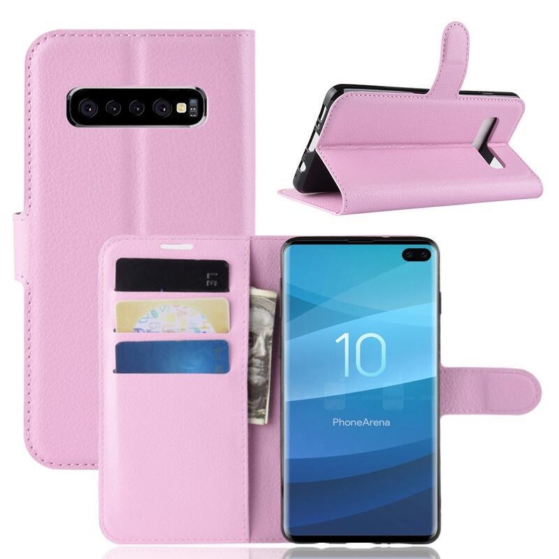 Litchi PU bőr pénztárca tok Samsung Galaxy S10 plushoz - rózsaszín