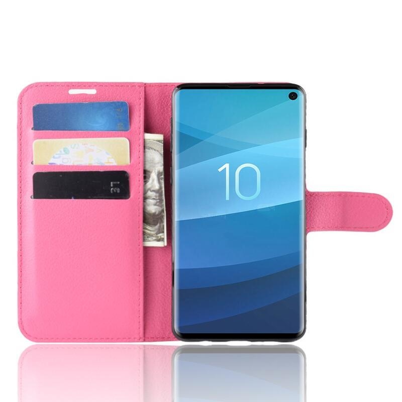 Litchi PU bőr pénztárca tok Samsung Galaxy S10 - rózsaszínű