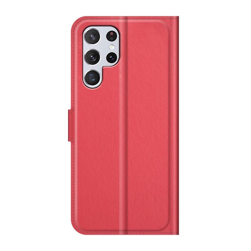 Litchi PU bőr pénztárca tok Samsung Galaxy S22 Ultra 5G - piros