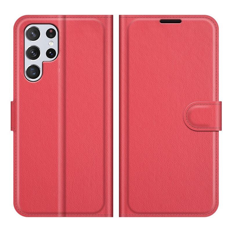 Litchi PU bőr pénztárca tok Samsung Galaxy S22 Ultra 5G - piros