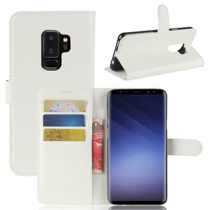 Litchi PU bőr pénztárca tok Samsung Galaxy S9+-hoz - fehér