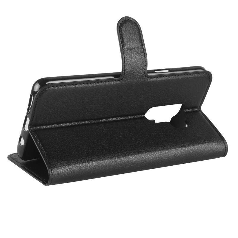 Litchi PU bőr pénztárca tok Samsung Galaxy S9+-hoz - fekete