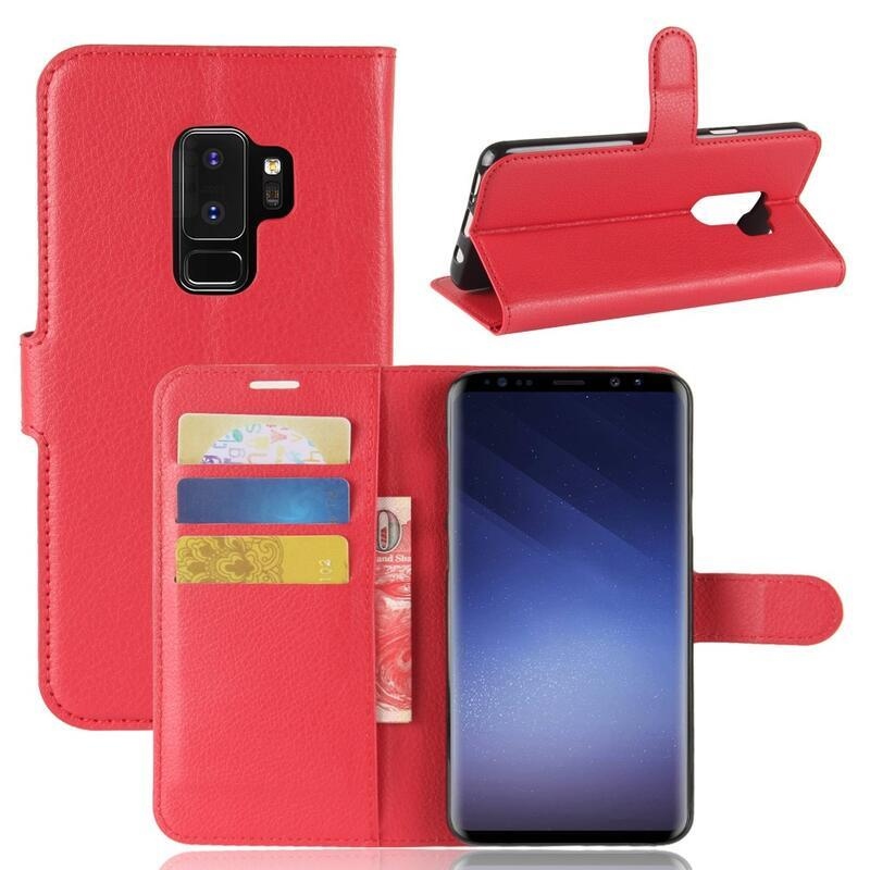 Litchi PU bőr pénztárca tok Samsung Galaxy S9+-hoz - piros