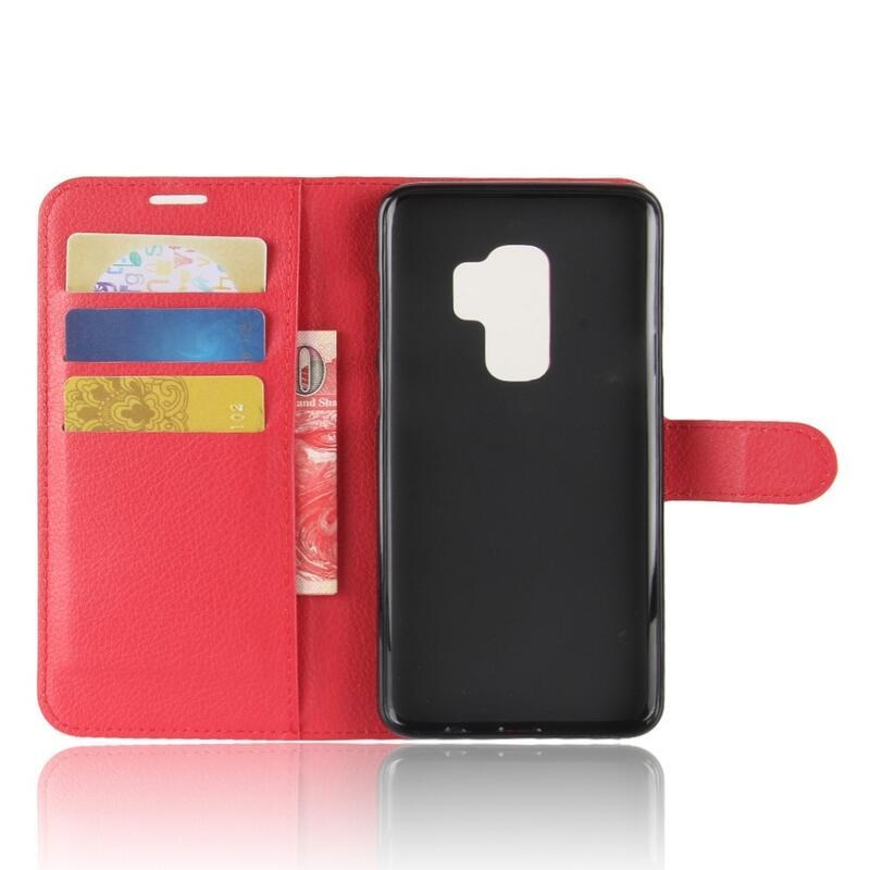 Litchi PU bőr pénztárca tok Samsung Galaxy S9+-hoz - piros