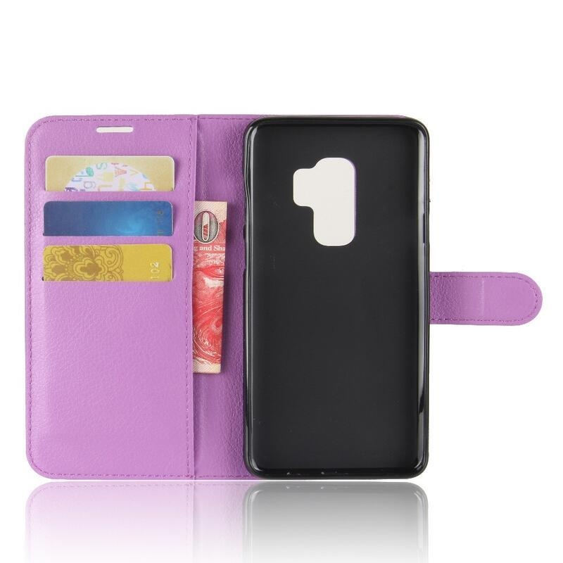 Litchi PU bőr pénztárca tok Samsung Galaxy S9+-hoz - lila