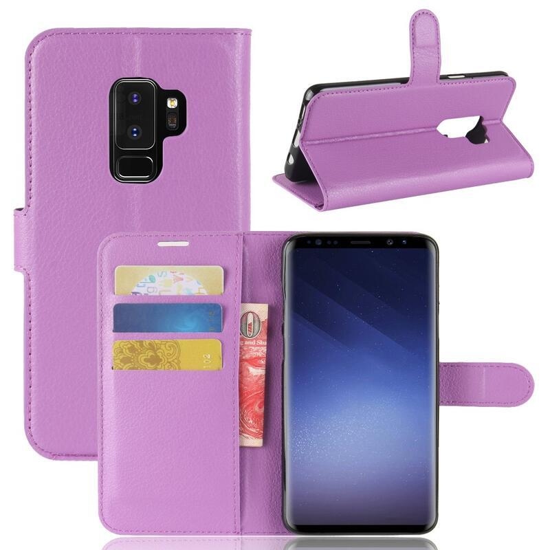 Litchi PU bőr pénztárca tok Samsung Galaxy S9+-hoz - lila