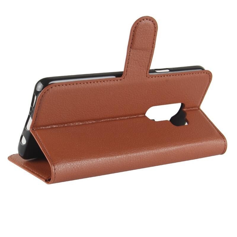 Litchi PU bőr pénztárca tok Samsung Galaxy S9+-hoz - barna