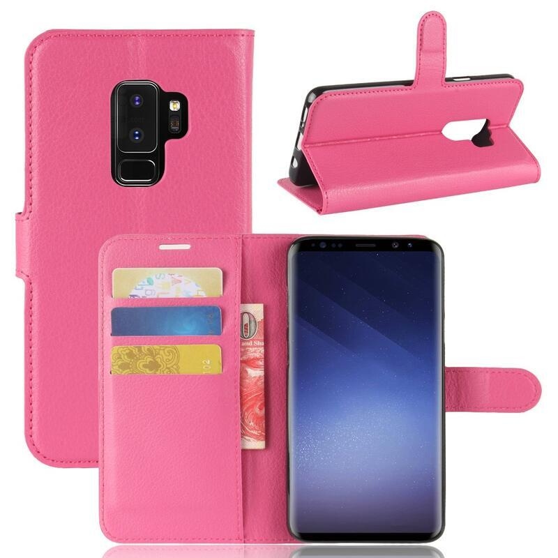 Litchi PU bőr pénztárca tok Samsung Galaxy S9+-hoz - rózsaszínű