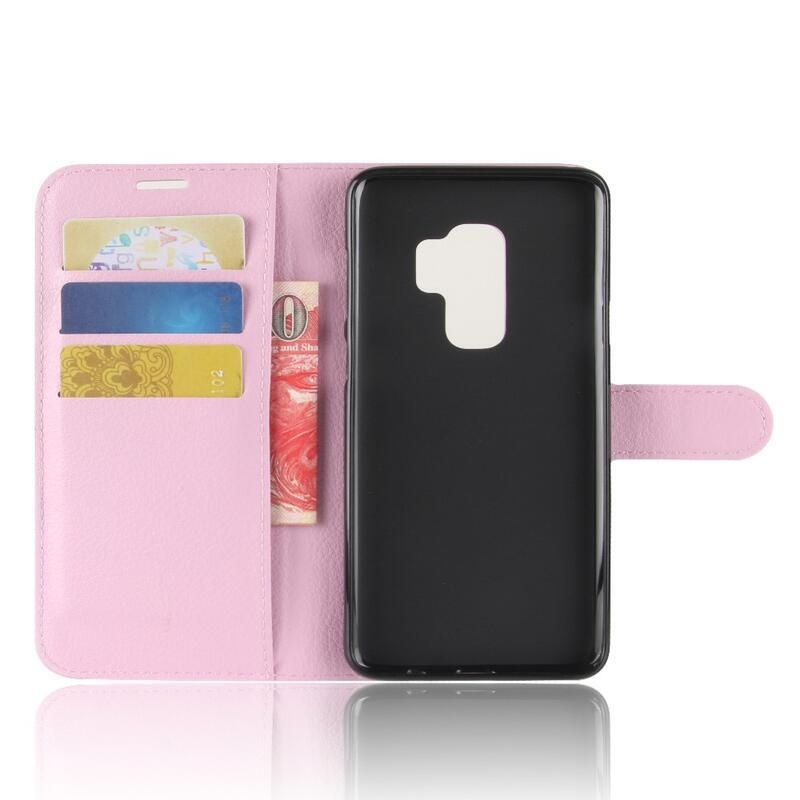 Litchi PU bőr pénztárca tok Samsung Galaxy S9+-hoz - rózsaszín