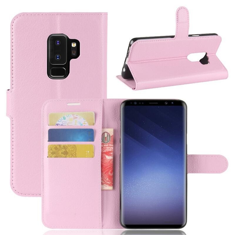 Litchi PU bőr pénztárca tok Samsung Galaxy S9+-hoz - rózsaszín