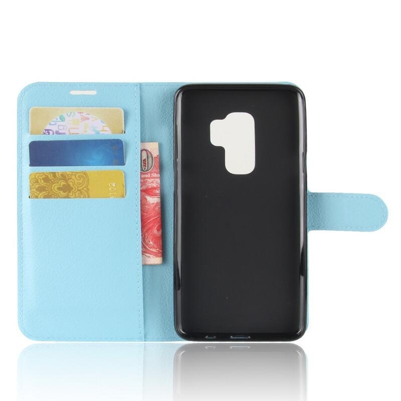 Litchi PU bőr pénztárca tok Samsung Galaxy S9+-hoz - világoskék