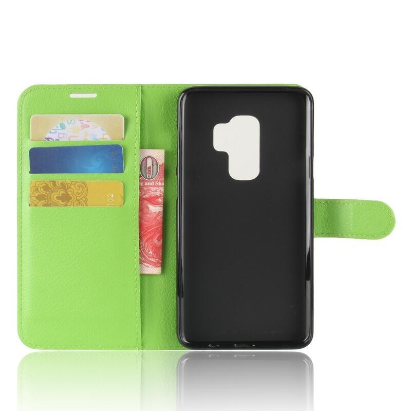 Litchi PU bőr pénztárca tok Samsung Galaxy S9+-hoz - zöld