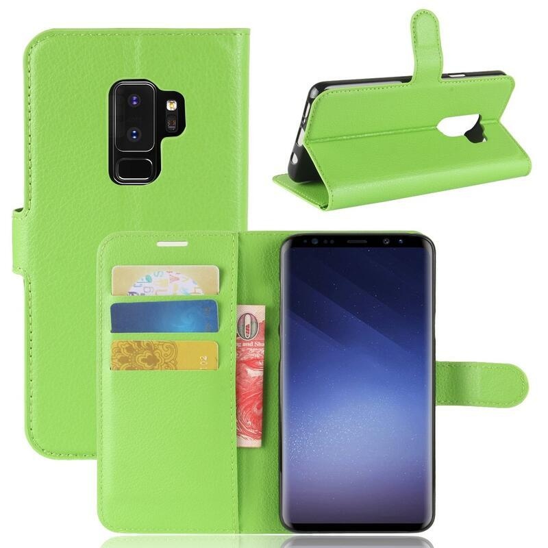 Litchi PU bőr pénztárca tok Samsung Galaxy S9+-hoz - zöld