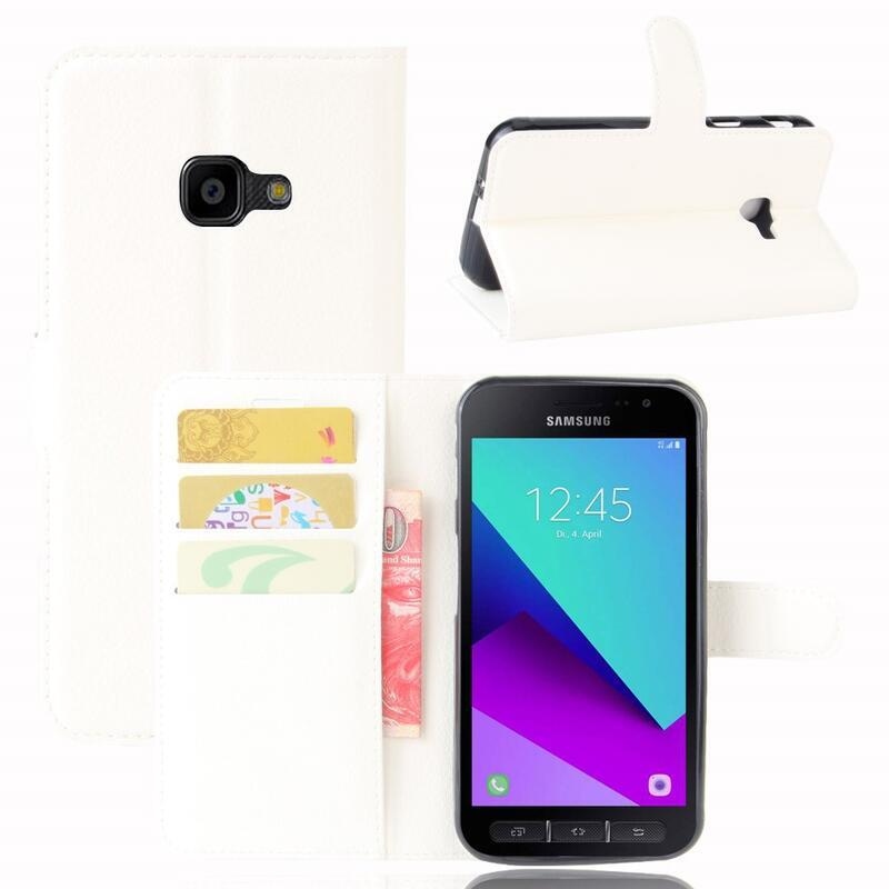Litchi PU bőr pénztárca tok Samsung Galaxy Xcover 4/4S készülékhez - fehér