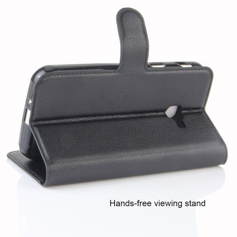 Litchi PU bőr pénztárca tok Samsung Galaxy Xcover 4/4S készülékhez - fekete