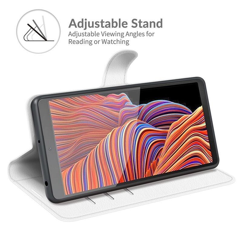 Litchi PU bőr pénztárca tok Samsung Galaxy Xcover 5 készülékhez - fehér