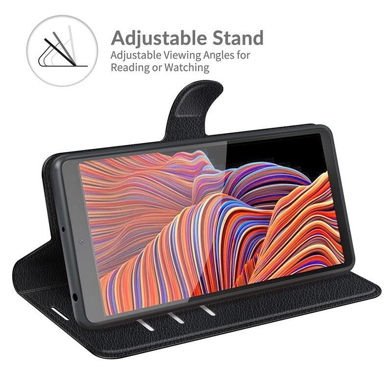 Litchi PU bőr pénztárca tok Samsung Galaxy Xcover 5 készülékhez - fekete