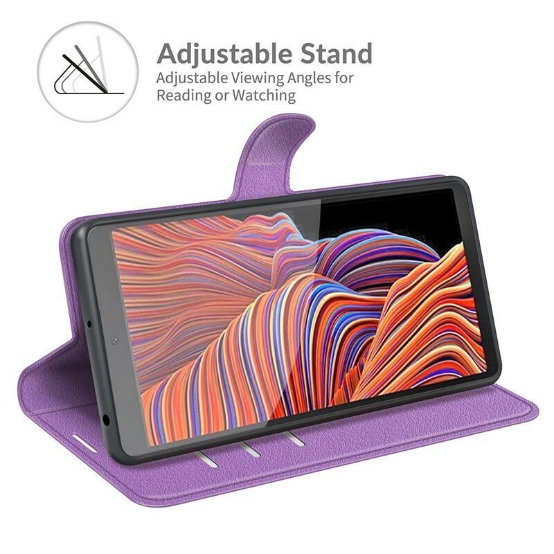 Litchi PU bőr pénztárca tok Samsung Galaxy Xcover 5 készülékhez - lila