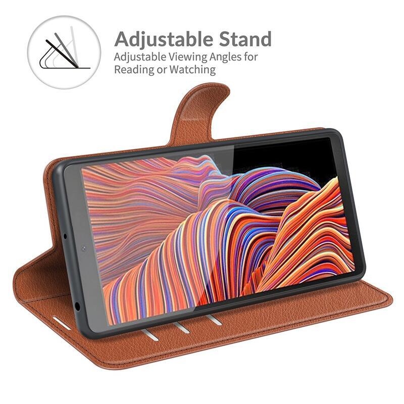 Litchi PU bőr pénztárca tok Samsung Galaxy Xcover 5 készülékhez - barna