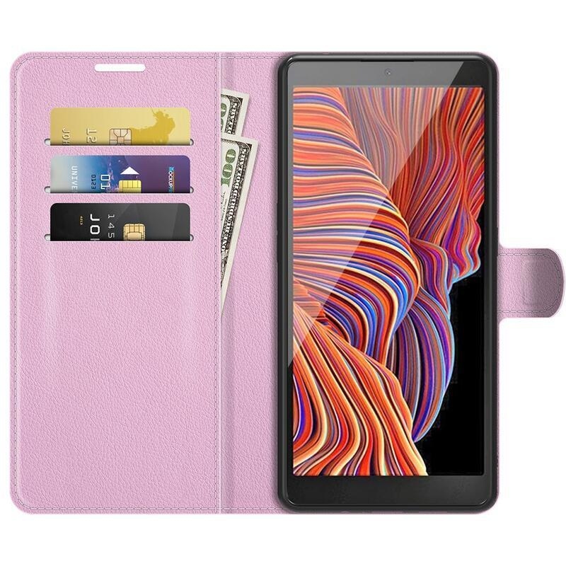 Litchi PU bőr pénztárca tok Samsung Galaxy Xcover 5 - rózsaszín
