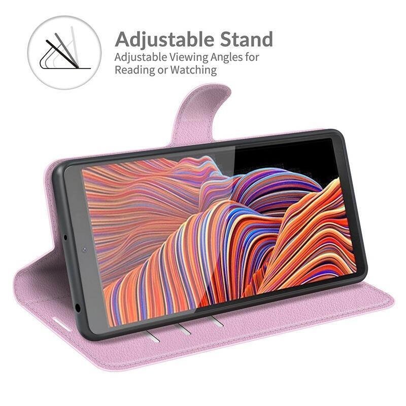 Litchi PU bőr pénztárca tok Samsung Galaxy Xcover 5 - rózsaszín