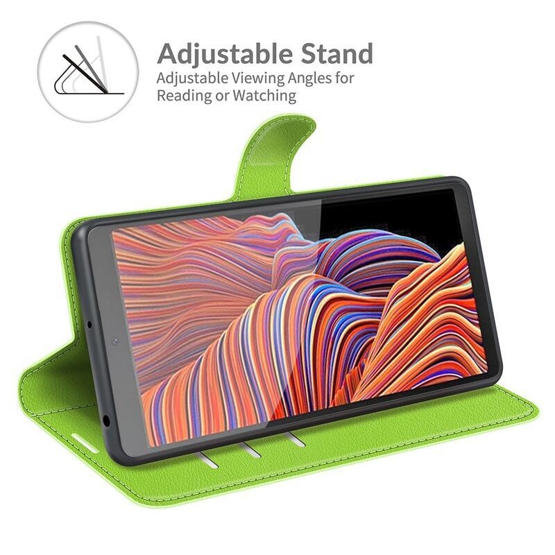 Litchi PU bőr pénztárca tok Samsung Galaxy Xcover 5 készülékhez - zöld