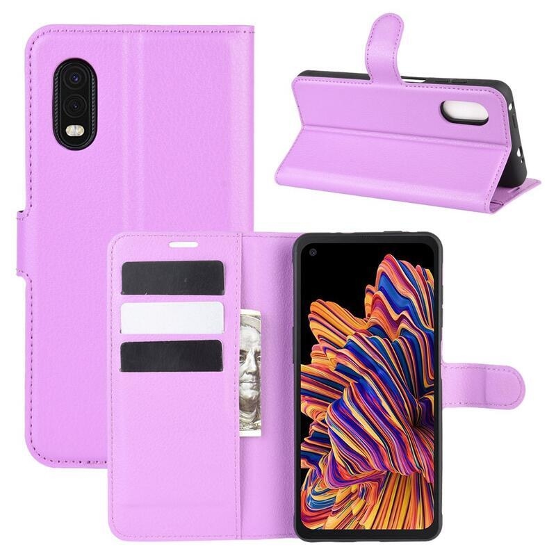 Litchi PU bőr pénztárca tok Samsung Galaxy Xcover Pro készülékhez - lila