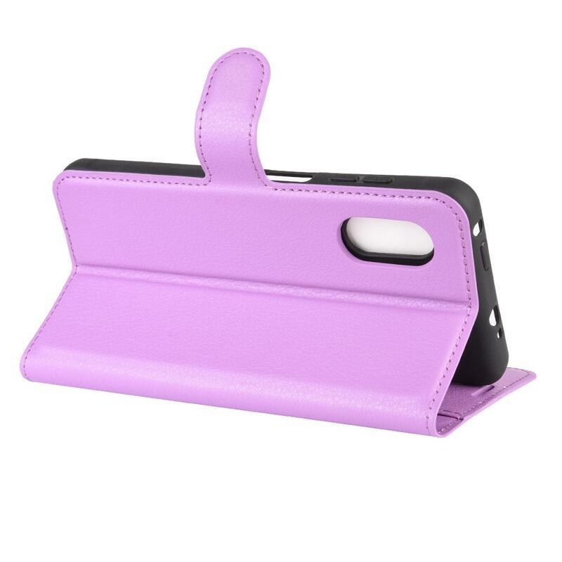 Litchi PU bőr pénztárca tok Samsung Galaxy Xcover Pro készülékhez - lila
