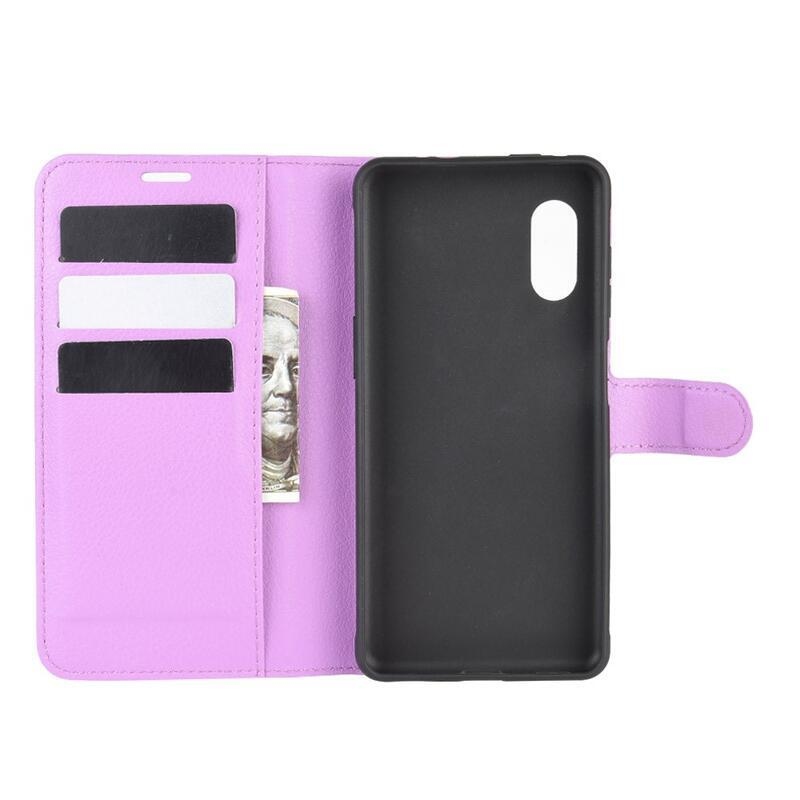 Litchi PU bőr pénztárca tok Samsung Galaxy Xcover Pro készülékhez - lila