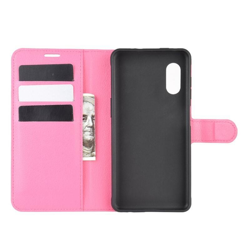 Litchi PU bőr pénztárca tok Samsung Galaxy Xcover Pro - rózsaszínű