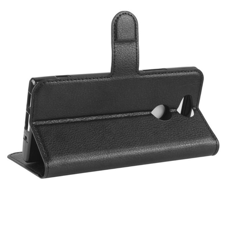 Litchi PU bőr pénztárca tok a Sony Xperia XA2 készülékhez - fekete