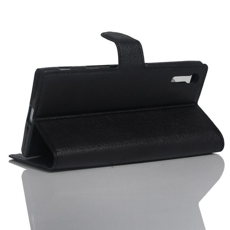 Litchi PU bőr pénztárca tok Sony Xperia XZ-hez - fekete