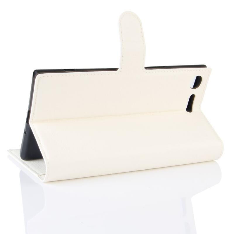 Litchi PU bőr pénztárca tok a Sony Xperia XZ Premium készülékhez - fehér